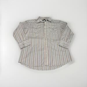 High Noon Western Mens L Pearl Snap Blue Brown Striped Long Sleeve Shirt (B2)